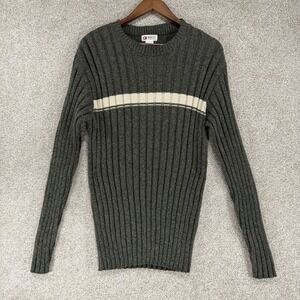 Bke 67 Ribbed Pullover Sweater L Y2K Skater Retro Green/ Cream Stripe Stretch